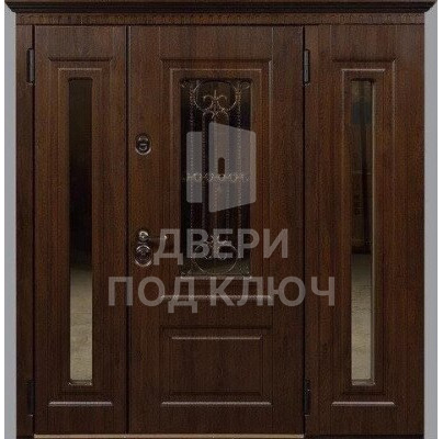 Парадная элитная трехстворчатая входная металлическая дверь с окном кованая ДПК-12575